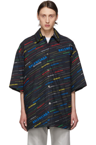 Balenciaga: Black Padded Spring Logo Shirt | SSENSE