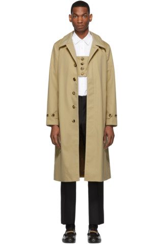 Burberry: Beige Topstitching Car Coat | SSENSE