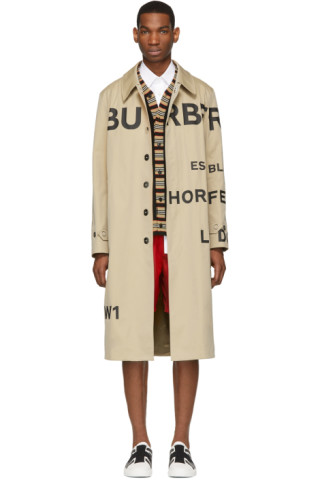 Burberry: Tan Horseferry Print Car Coat | SSENSE