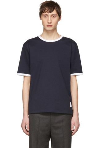 Thom Browne: Navy Ringer T-Shirt | SSENSE