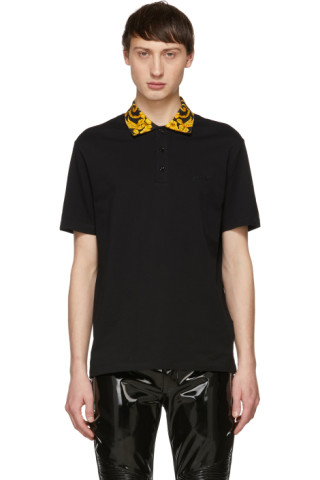 Versace: Black Baroque Collar Polo | SSENSE