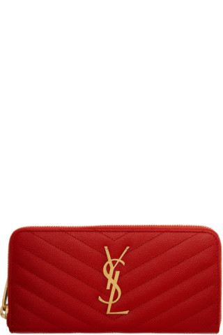 Saint Laurent: Red Monogramme Zip Around Wallet | SSENSE