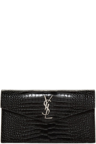 Saint Laurent: Black Croc Uptown Envelope Pouch | SSENSE