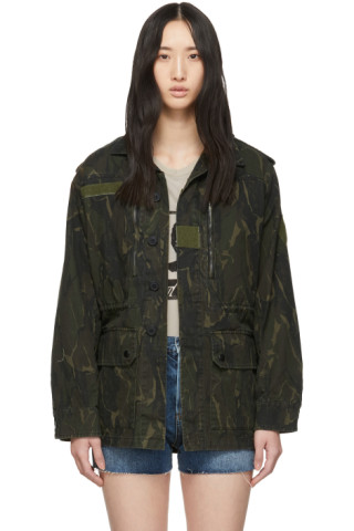 Saint Laurent: Khaki Camouflage Military Jacket | SSENSE