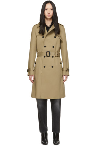 Saint Laurent: Tan Gabardine Trench Coat | SSENSE