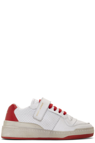 Saint Laurent: White & Red SL24 Low Sneakers | SSENSE