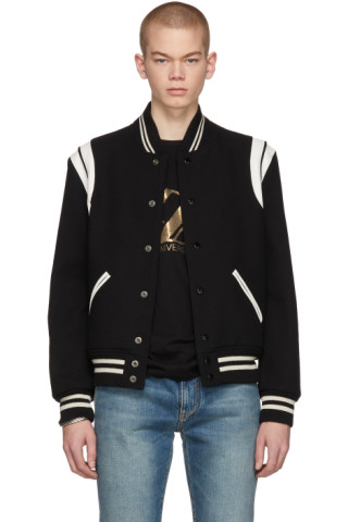 Saint Laurent: Black & White Teddy Bomber Jacket | SSENSE