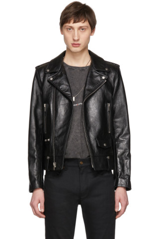 Saint Laurent: Black Leather Stars Classic Moto Jacket | SSENSE