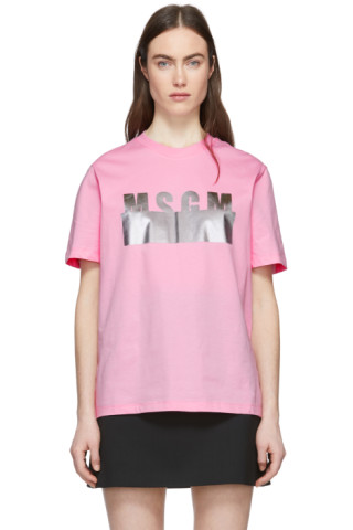 MSGM: SSENSE Exclusive Pink Degradé Logo T-Shirt | SSENSE