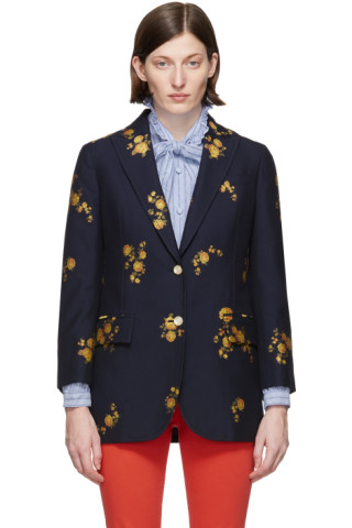 Gucci: Navy Floral Fil Coupé Blazer | SSENSE