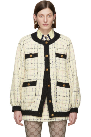 Gucci: Black & Off-White Check Cardigan | SSENSE