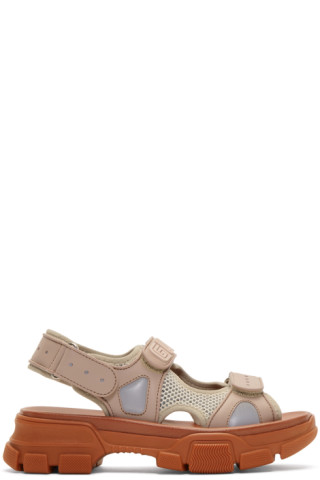 Gucci: Pink & Beige Aguru Chunky Sandals | SSENSE