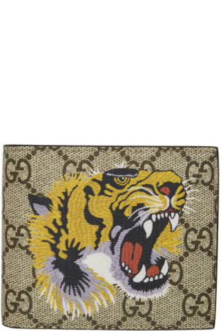 Gucci: Beige GG Supreme Tiger Wallet | SSENSE