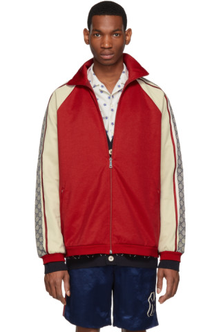 Gucci: Red & Off-White Oversized Jersey Jacket | SSENSE