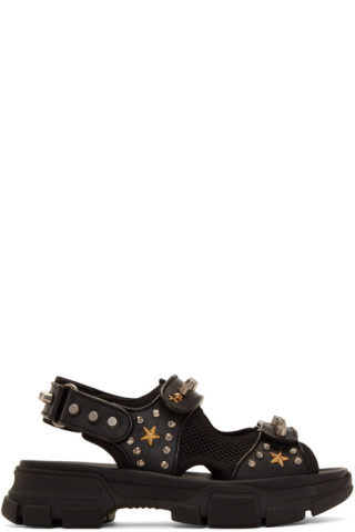 Gucci: Black Studded Aguru Sandals | SSENSE