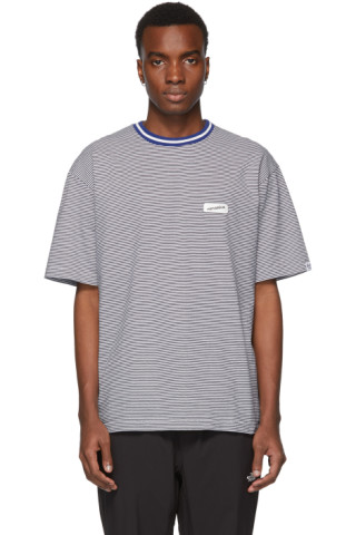 Nanamica: Navy & White Stripe T-Shirt | SSENSE