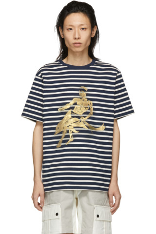 JW Anderson: Navy Gilbert & George Edition Foil Dolphin T-Shirt | SSENSE