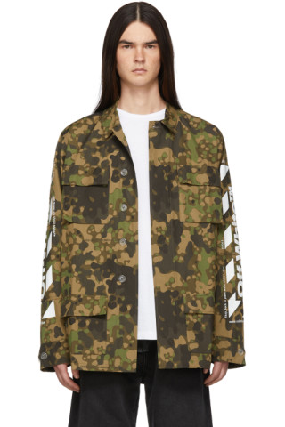 Off-White: Green Camouflage Diag Field Jacket | SSENSE