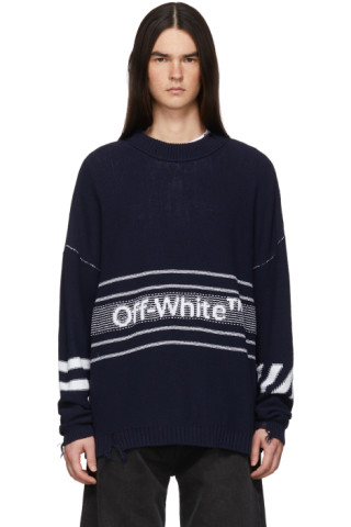 Off-White: Navy Logo Sweater | SSENSE