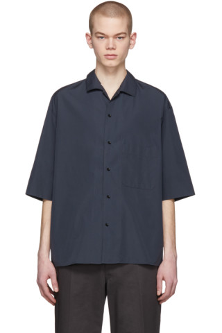 LEMAIRE: Blue Convertible Collar Shirt | SSENSE