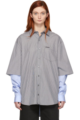 VETEMENTS: Black & Blue Striped Fusion Shirt | SSENSE