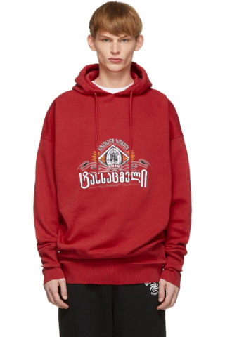 VETEMENTS: Red Secret Society Hoodie | SSENSE