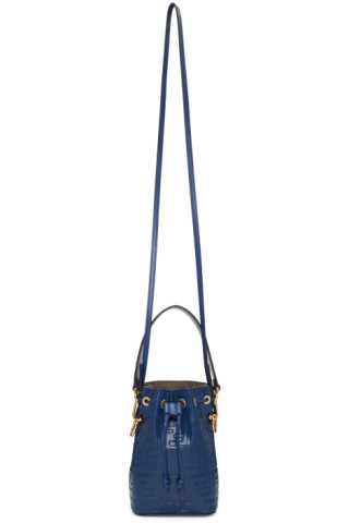 Fendi: Navy Mini 'Forever Fendi' Mon Trésor Bucket Bag | SSENSE