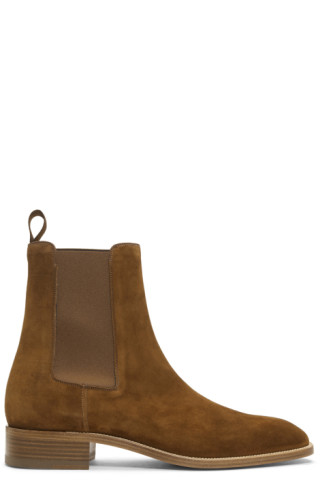 Christian Louboutin: Brown Suede Samson Chelsea Boots | SSENSE