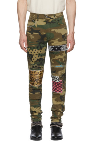 AMIRI: Green & Brown Camo Art Patch Jeans | SSENSE