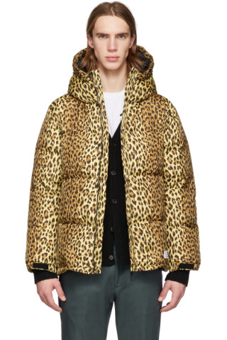 WACKO MARIA: Brown Down Leopard Hooded Jacket | SSENSE