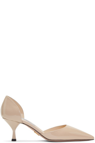 Prada: Beige Patent D'Orsay Heels | SSENSE