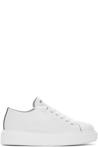 Prada: White Cassetta Logo Platform Sneakers | SSENSE
