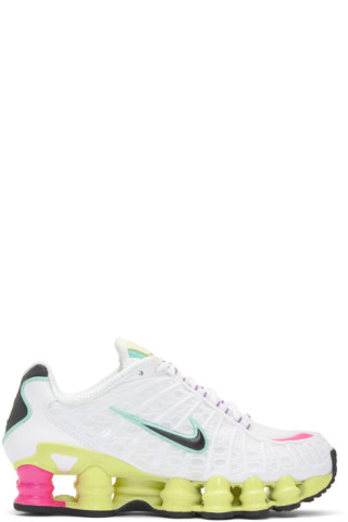 white and yellow nike shox