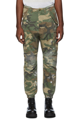 R13: Khaki Camo Paint Cargo Pants | SSENSE