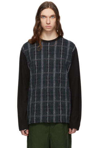 Comme des Garçons Homme: Black Wool Check Crewneck Sweater | SSENSE