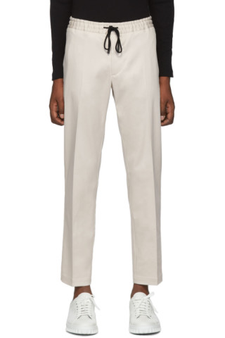 BOSS: Off-White Banks Trousers | SSENSE