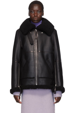 Acne Studios: Black Shearling Long Jacket | SSENSE