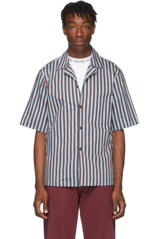 Acne Studios: Blue & Brown Striped Shirt | SSENSE