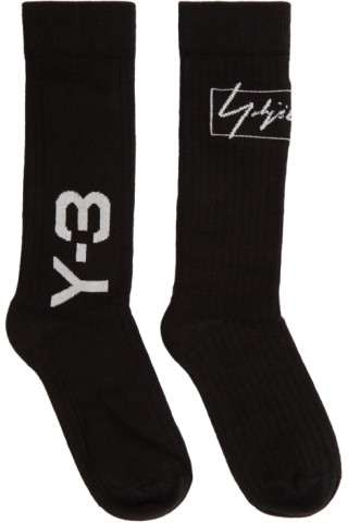 Y-3: Black Two Logos Socks | SSENSE