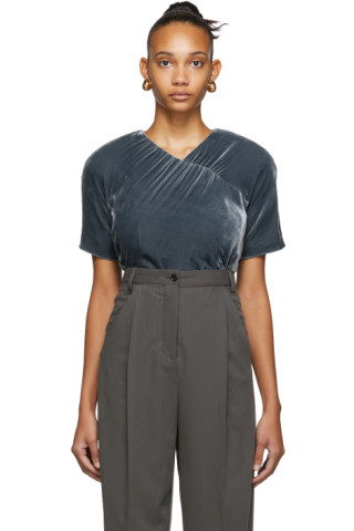 Situationist: Grey Silk Velvet Blouse | SSENSE