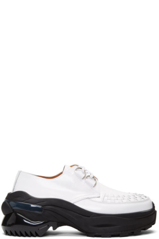 Maison Margiela: White & Black Leather Woven Sneakers | SSENSE