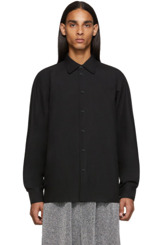 Black Raglan Sleeve Button Up Shirt by Random Identities on Sale