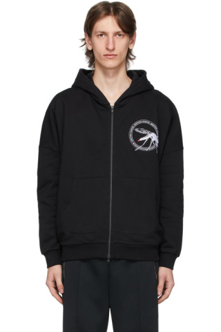 Random Identities: Black Embroidered Zip-Up Hoodie | SSENSE