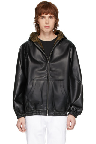 Random Identities: Black Faux-Leather Zip Hoodie | SSENSE