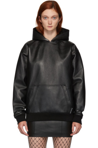 Alexander Wang: Black Leather Hoodie | SSENSE