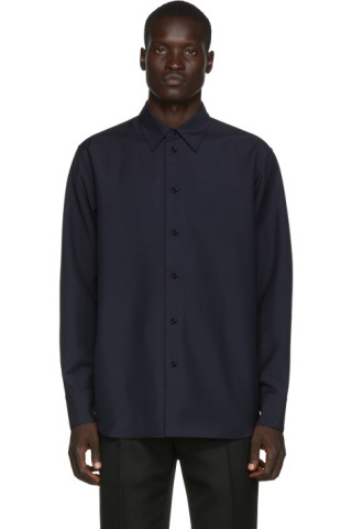 Jil Sander: Navy Wool & Mohair Shirt | SSENSE Canada