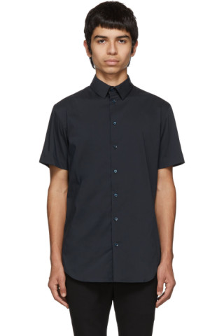 Giorgio Armani: Blue Slim-Fit Plain Shirt | SSENSE