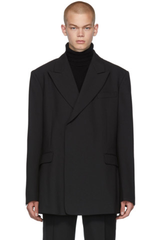 Raf Simons: Black Fitted Double Breasted Blazer | SSENSE