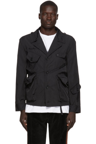 South2 West8: Black Gabardine Tenkara Shirt Jacket | SSENSE