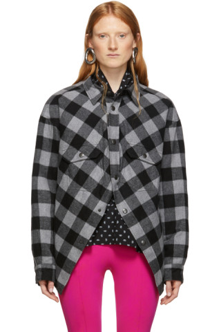 Balenciaga: Grey & Black Check Flannel Swing Canadian Jacket | SSENSE